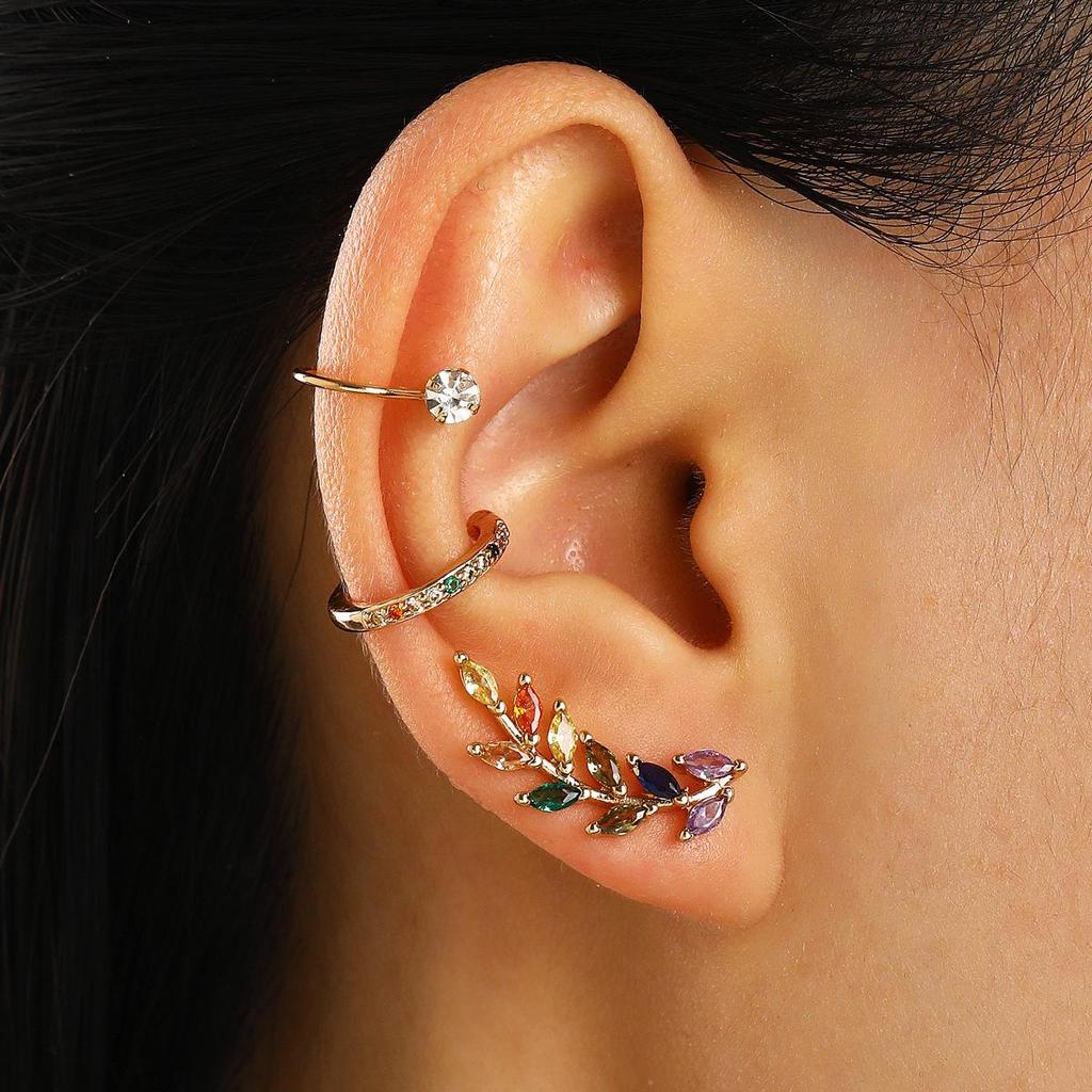 Zircon Leaf Ear Clip Set: Stylish Ear Cuff for a Unique Look (No Piercing Needed)
