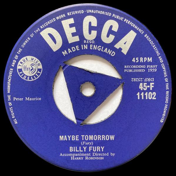 

7-дюймовая пластинка BILLY FURY Maybe Tomorrow 45F11102 Decca 1959 UK Rock Б/у