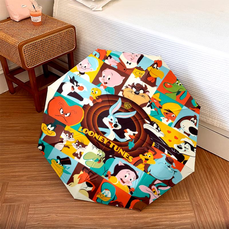 

1pc Looney Tunes pattern Umbrella Portable Folding Umbrella Iron Frame Hole Bone Structure Outdoor Home Umbrella разноцветный