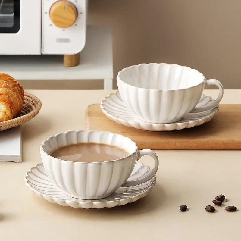 1Set Classic Teacup and Saucer Coffee Mug and Saucer Plate Drinking Cups for Breakfast Afternoon Tea Summer Winter Drinkware