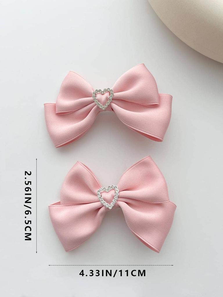 2 szt./zestaw Damska jednolita kolorystycznie słodka i urocza spinka do włosów z podwójną warstwą kokardki w kształcie serca