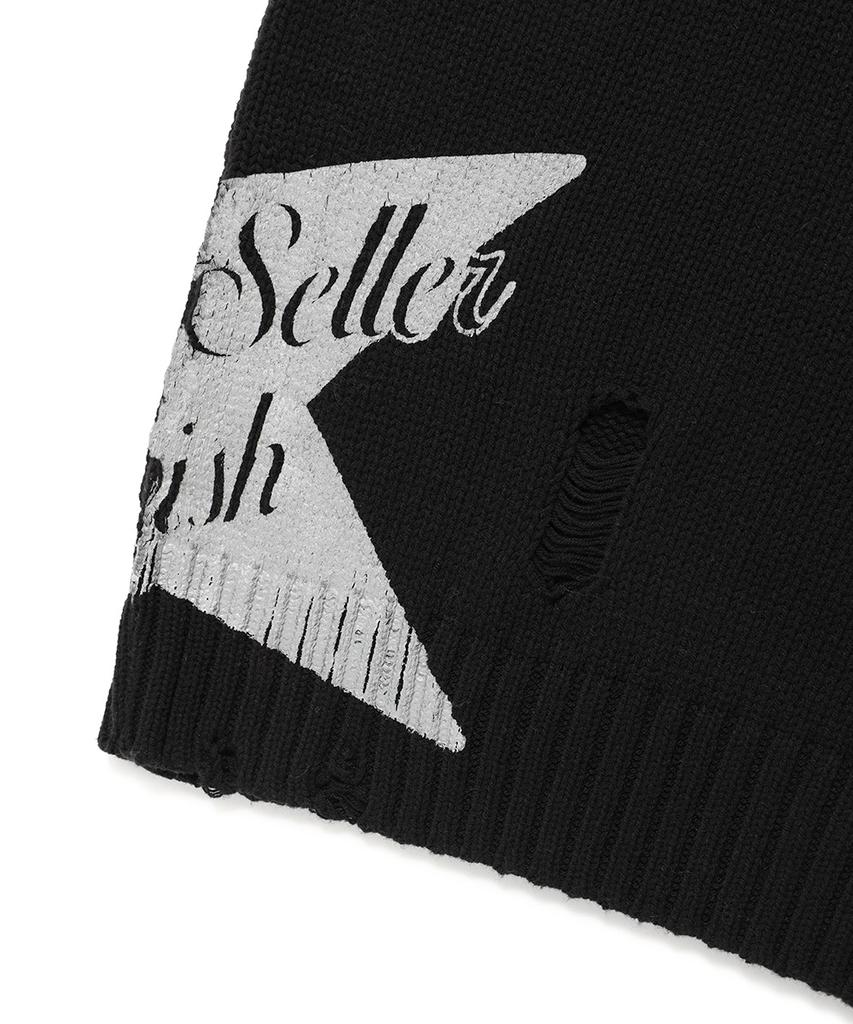 CAVISH W Damaged Star Knit Crewneck Black(Cv2Dffk601A)
