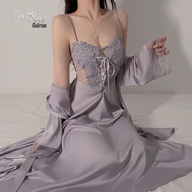 Elegant Plus Size Padded Mesh Nightgown: Spaghetti Strap Temptation Women’s Homewear