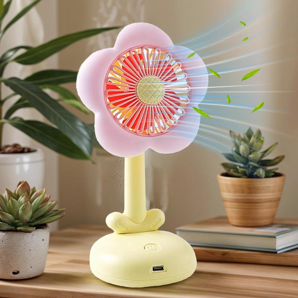 Desk Fans Small Quiet Flower Small Fans For Bedroom Cooling Air Circulator With Night Light & 2-Speed For Girls Women Travel