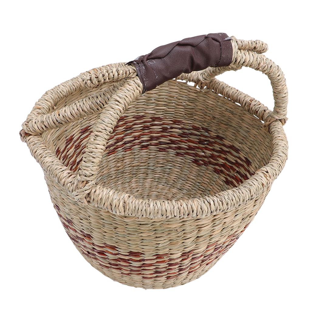 Picnic Basket Seagrass Woven Decorative Rustic Small Storage Basket with Handle for Desk Organizing
