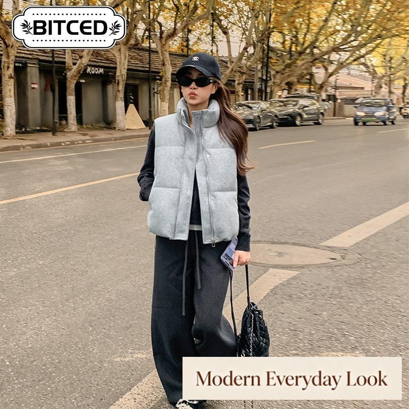 BITCED Women's Fashion Casual Fall Winter Solid Color Print Sleeveless Jackets & Coats Down Coats