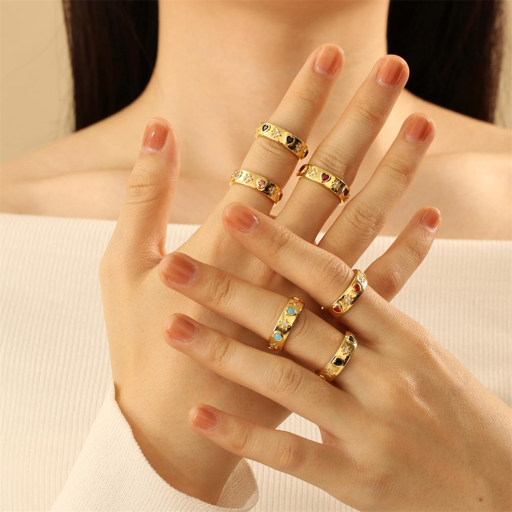 Heart and Star Zircon Open Ring: Chic European-American Luxury Women's Style