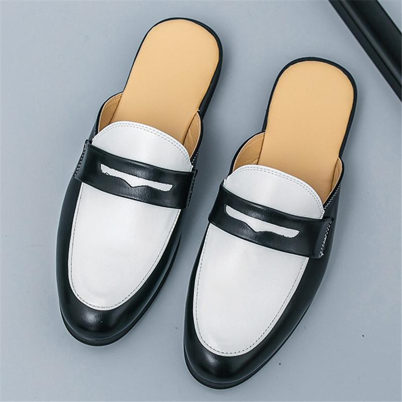 Summer Luxury Brand Slippers Men Casual Mules Shoes Slip-on Fashion Platform Half Loafers Men Lightweight Leather Sandals