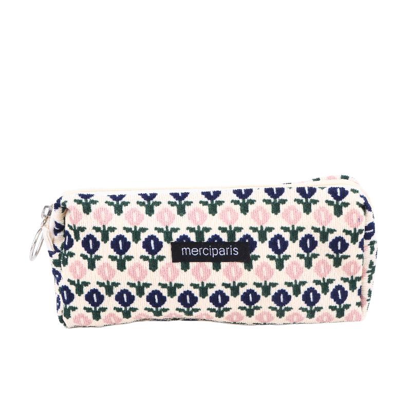 Vintage Corduroy Federmäppchen Retro Blumenmuster Federtasche Große Kapazität Schreibwaren Tasche Für Schüler Büro Make-up Aufbewahrung