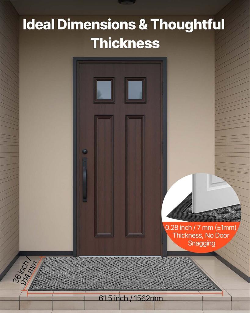 Front Door Mat, 1562 x 914 mm Commercial Floor Mat for Indoor and Outdoor, Modern Stylish Carpet with TPE Backing, Heavy Duty Washable Entry