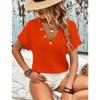 Spring Summer New Women's Knit T-Shirt, Fashion V-Neck Button Short Sleeve Top, Casual Knit Top for Women