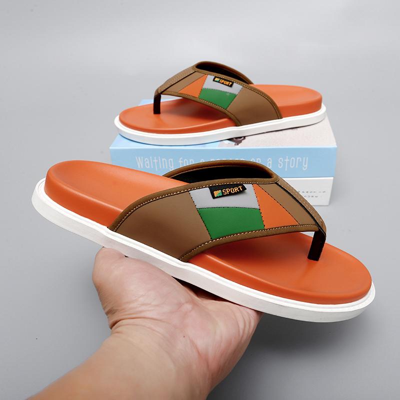Summer Men Casual Leather Flip Flops Slippers Outdoor Lightweight Beach Flats High Quality Antiskid Soft Bottom Walking Shoes