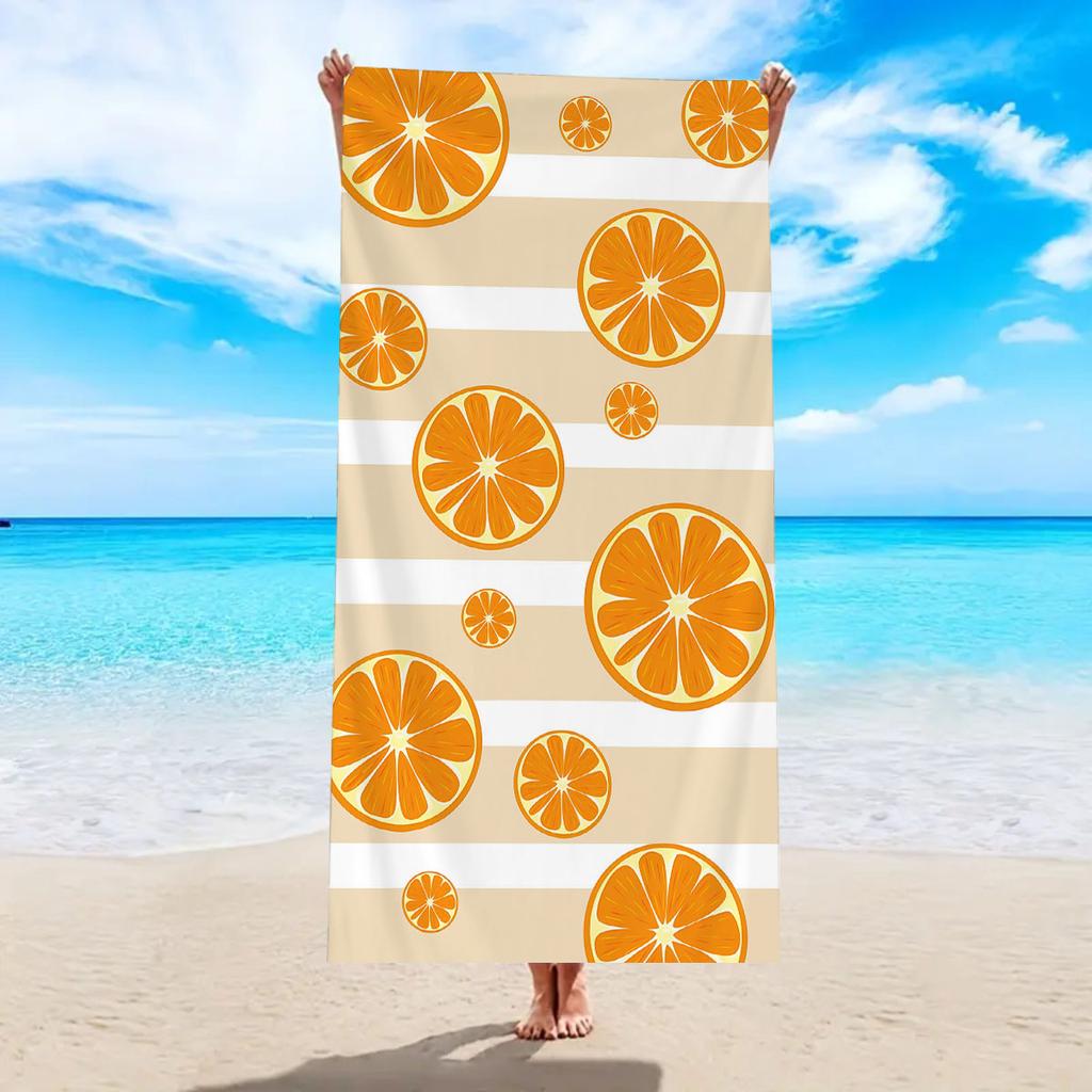 1pc Colorful Striped Lemon Beach Towel, Ultra-fine Fiber Quick Drying Absorbent Bath Towel, Swimming Multifunctional Beach Towel