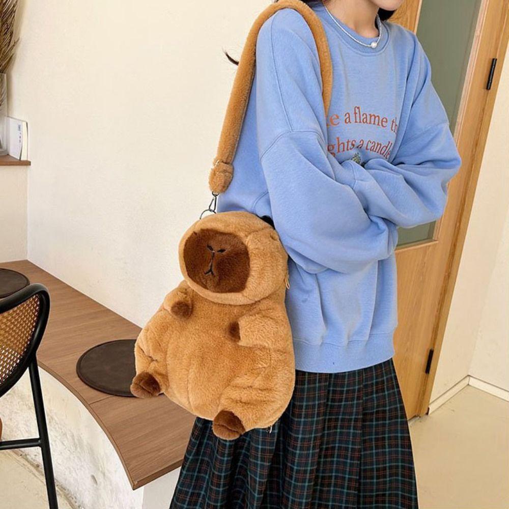 Plush Capybara Capybara Plush Backpack Big Capacity Cartoon Shoulder Bag  Kids Birthday Gift