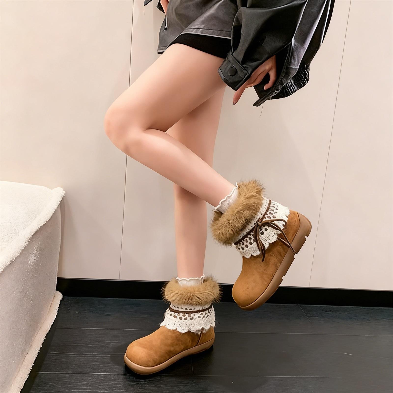 Women s Retro Fashion Comfortable Plus Size Lace Warm Boots 35 коричневый