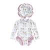 Baby Girl Rash Guard Swimsuit Long Sleeve Floral/Ice Cream Print Bathing Suit Infant Swimwear with Sun Hat