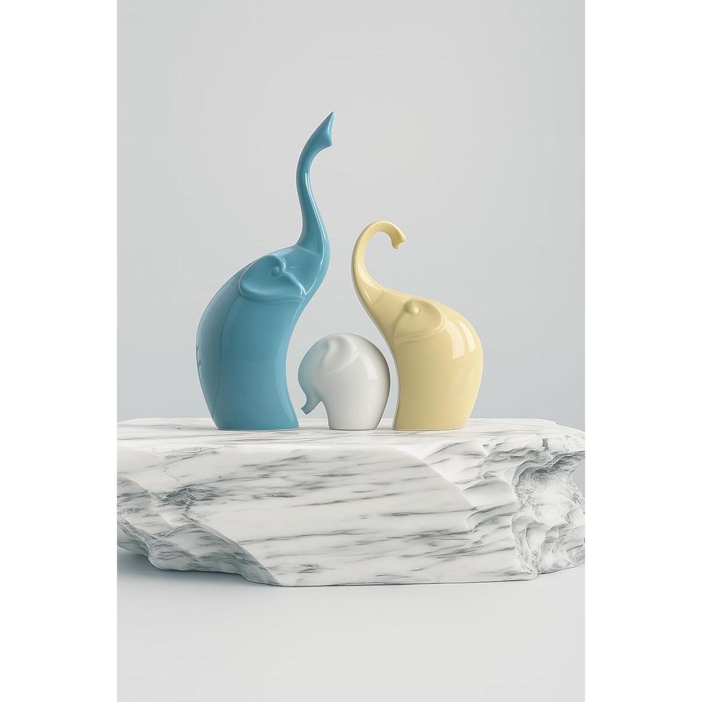 Beautiful Ceramic Multicolour 3 Pcs Elephant Family for Home Decor (Pack of 1, Multicolor)