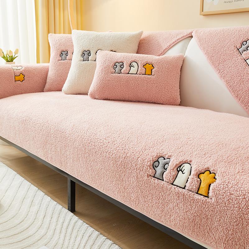 Winter Thickened Lambswool Sofa Cushions, Thickened Plush Cushions, New Sofa Covers