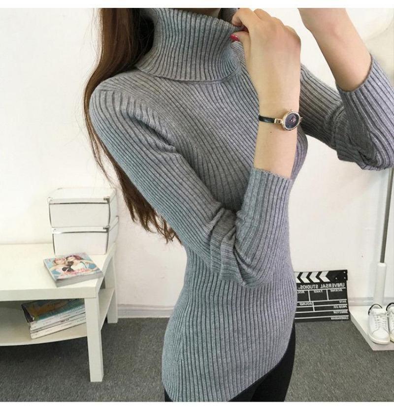 Winter Knitted Jumper Tops Turtleneck Pullovers Casual Sweaters Women Shirt Tight Red Wine Sweater
