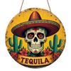 2D Flach, 1 Stück Retro Mexikanisches Bar Schild - Tequila-Thema Runde Aluminium Wandkunst mit Sombrero, Kakteen und Blumenmustern - Perfekt für Zuhause
