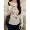 Pure Desire White Letter Printed Round Neck Long Sleeve T-shirt Women's Early Autumn Design Slim Fit Bottoming Top