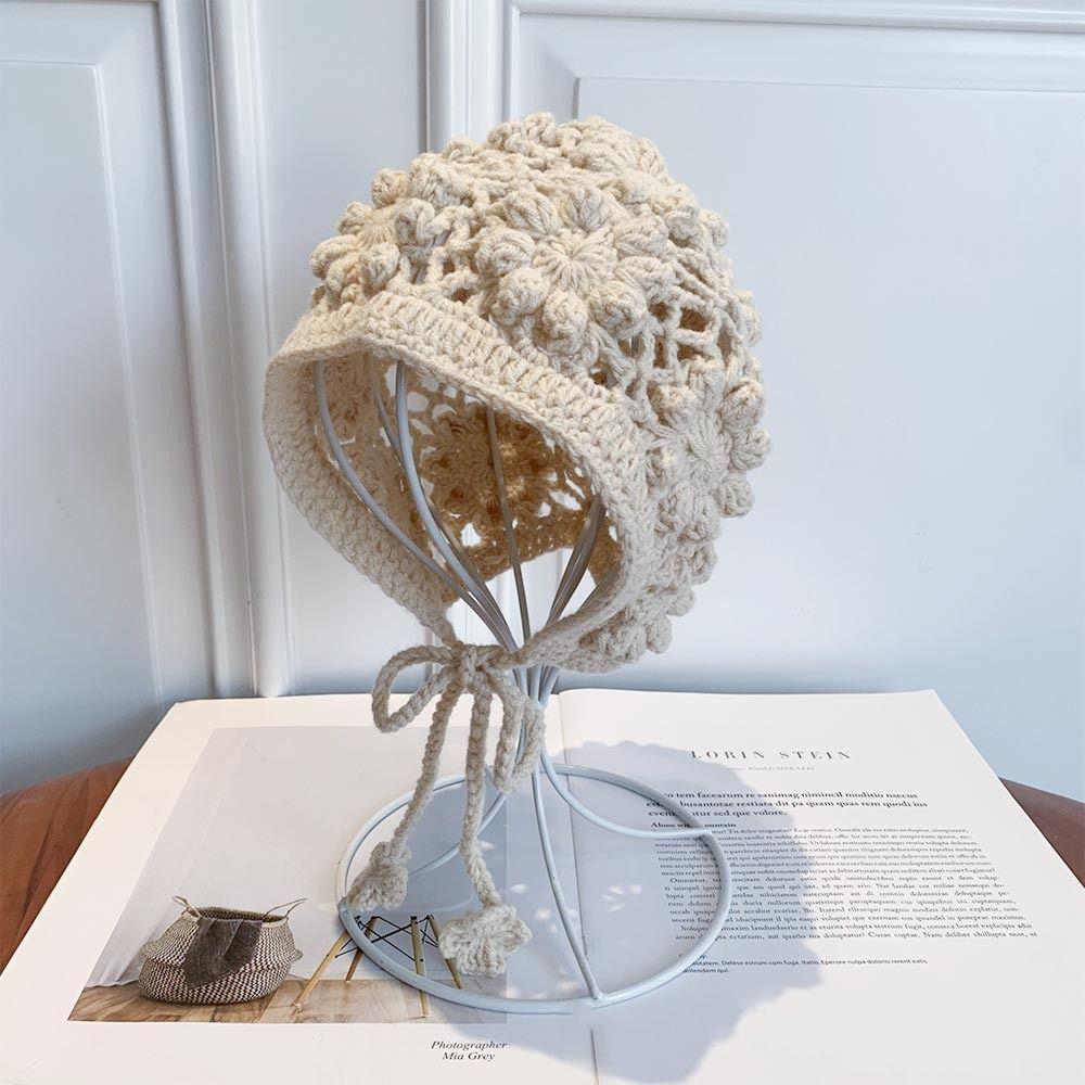 Handmade Kids Knitted Hat Crochet Princess Cap Breathable Beret Cap  for Child Girls