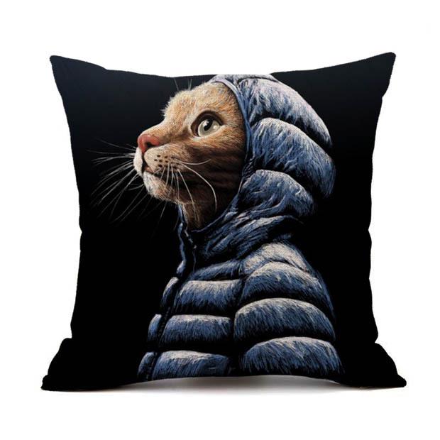 European Linen Cat Print Sofa Pillow Cover