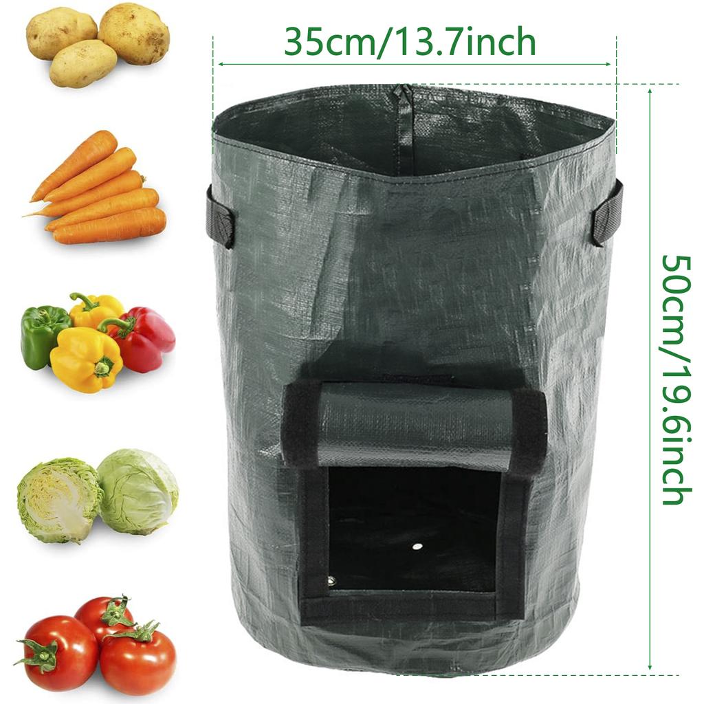4/2PCS Potato Grow Bag Reusable Gardening Plant Vegetables Growing Bags Planter Container 10 Gallon Pe Fabrics 19.7×13.8 In