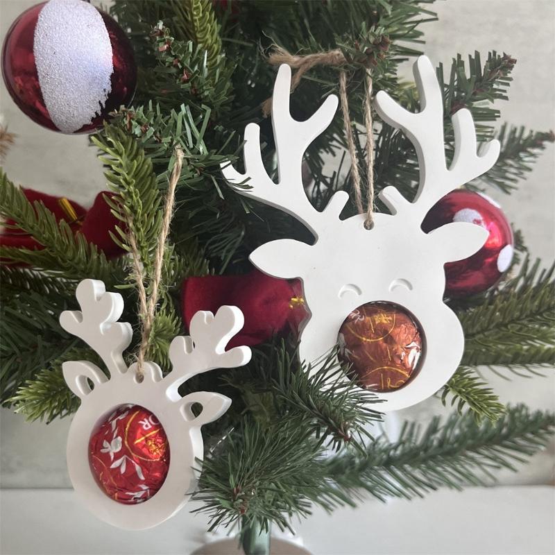 2 Cavities Deer Silicone Molds Reindeer Pendant Mould with Hole for Making Candle Christmas Tree Decoration Epoxy Resin