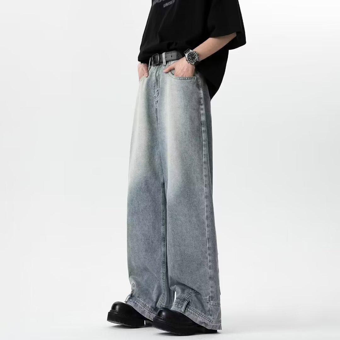 

Унисекс ретро-стираемые широкие узкие джинсы с драпировкой: Повседневный стиль высшего класса XXL синий