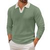Men's Casual Color-Block Collared Long-Sleeve Knit Base Layer Top