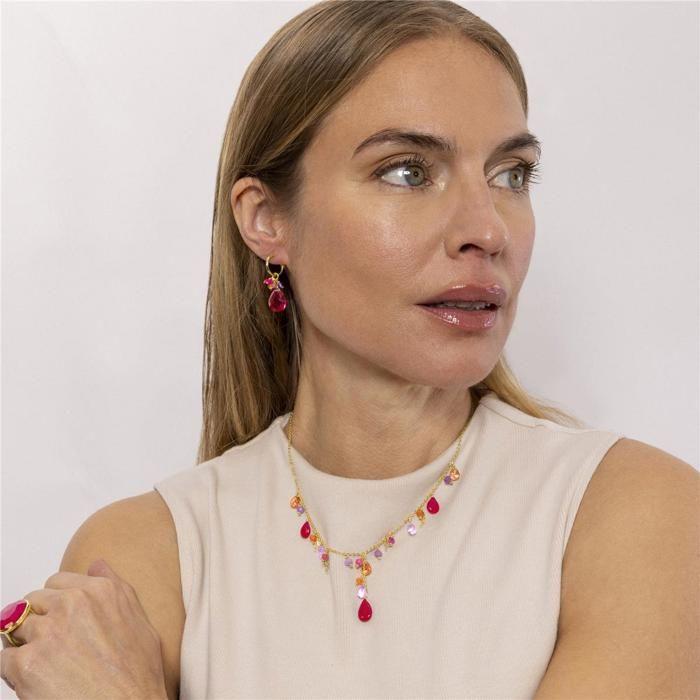 Collier Luxenter En Argent 925 Avec Cristal Rose Finition En or Jaune 18k - Rioka