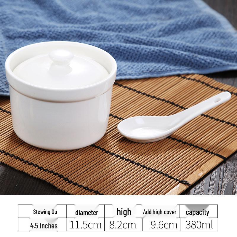 Ceramic Stew Pot with Lid: Double Boiler, Pure White Tonic & Soup Pot, Multi-Purpose Egg & Bird's Nest Stew Pot for Home & Commercial Use.
