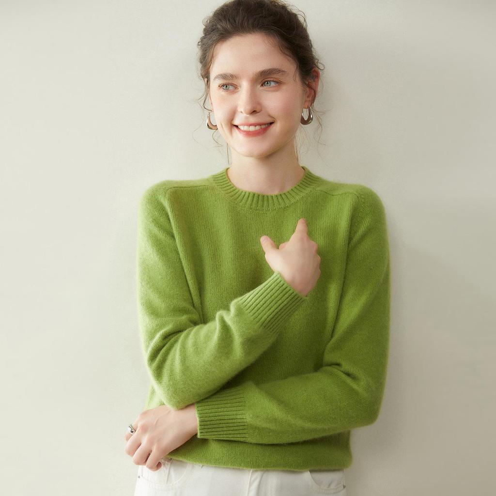 Damen Kaschmir Pullover mit Rundhalsausschnitt - Herbst/Winter Kollektion 2025, Sattelschulter, Verdickt, Uni-Farben, Lockere Passform, Figurschmeichelnde Strick-Basis.