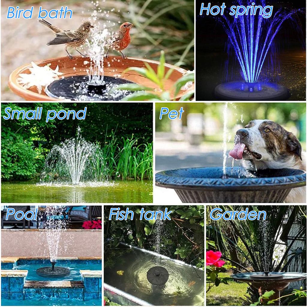 Fuente Solar con Luces Bomba de Fuente Solar de 3W 7 Patrones de Aspersión Altura 27.55 Pulgadas con Batería de Respaldo de 1600mAh para Bañera de Pájaros Lag