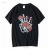 A Skeleton Playing the Bagpipes Mens Cotton T Shirt Top Vintage Washed Comfortable Unisex Casual Graphic Stretched Homme
