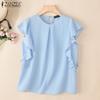ZANZEA Women Casual Round Neck Ruffles Short Sleeve Loose Blouse