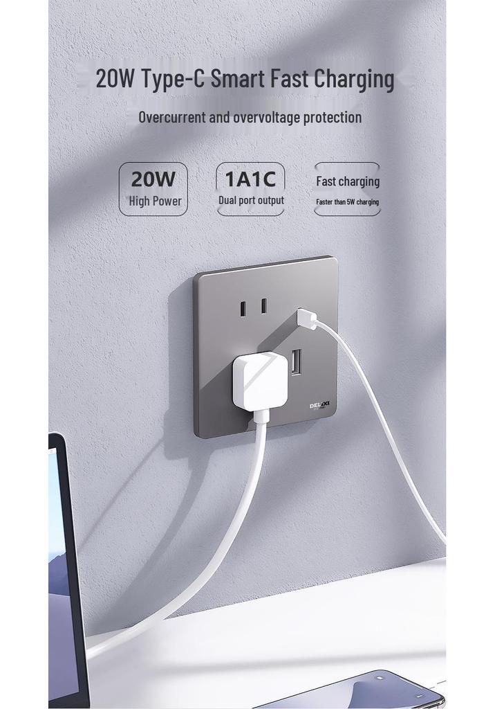 DELIXI 16A Wall Switch Socket for Air Conditioner & Computer, Household Panel, 86 Type, Starry Sky Gray.