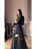 Elegant European & American Black Spring Long-Sleeve Dress, Round Neck, 2025 Style.