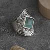 Vintage Women'S Ring Bohemian Exaggerated Ring Inlaid Square Green Stone Antique  Color Engraving Classic Ladies Jewelry