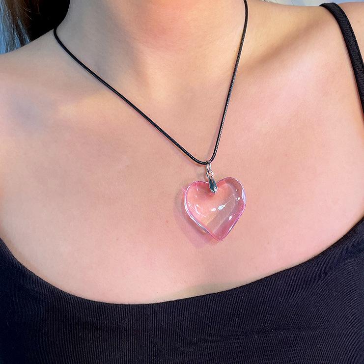 6 Colors Hip Hop Colorful Love Heart Pendant Necklace Women Punk Silver Color Beads Chain Grunge Jewelry Accessories Steampunk