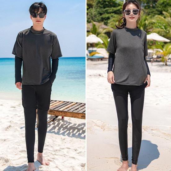 2 Pcs/Set Unisex Swimsuit Set Long Sleeves Quick-drying Fake Two-Piece Top Loose High Elasticity Adjustable Waist Couple Surfing Diving Clothes