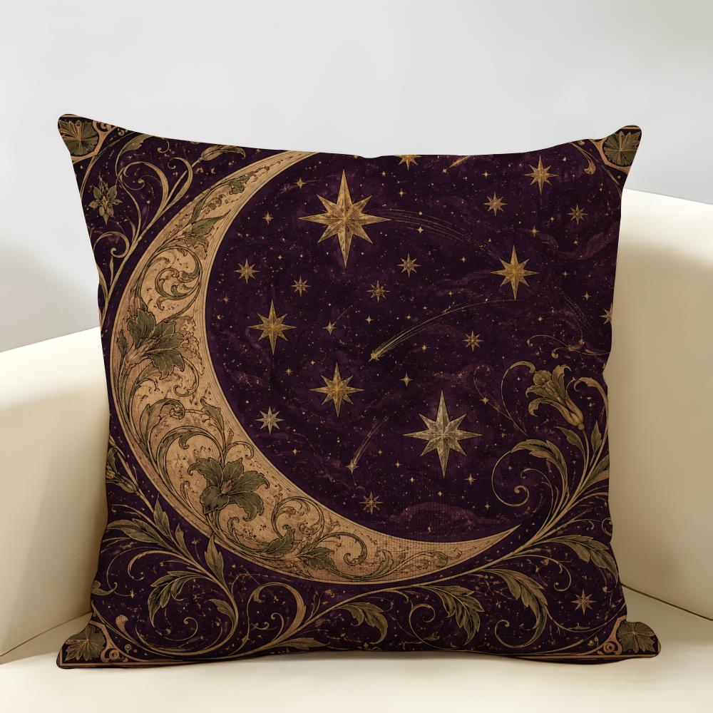 Moon And Stars Cushion Cover Durable Hypoallergenic Organic Linen Pillow Cover Short Size Washable Skin-Friendly
