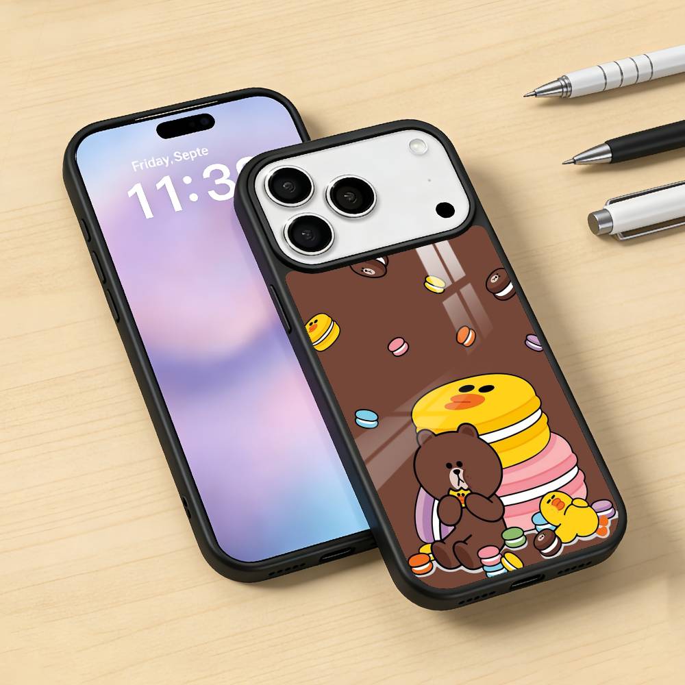 Cartoon L-LINE F-Friends Cute Brown Phone Case For iPhone17,16,15,14,13,12,Pro,Max,Magnetic For Magsafe Wireless Charging