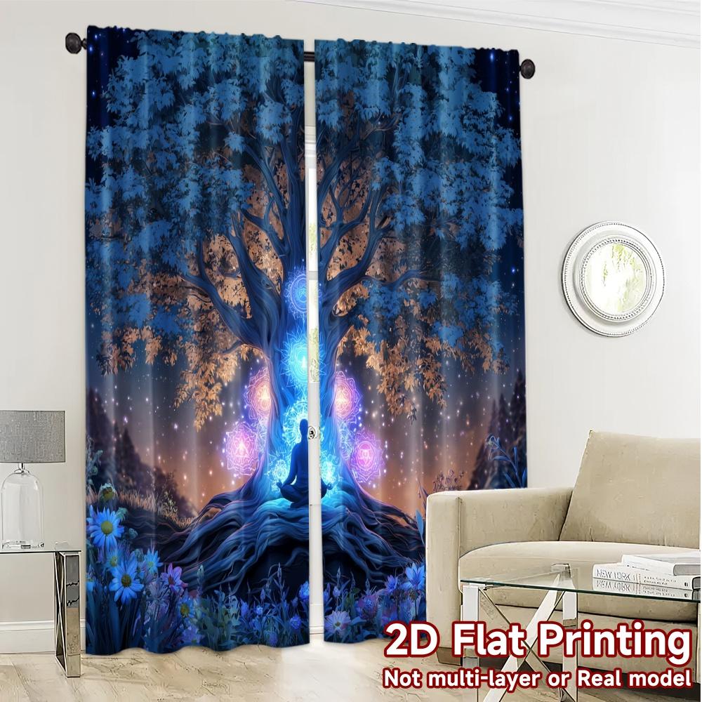 2pcs, 2D FLAT PRINTING Curtains (Without Rod) ChakraTree Popular Minimalist Curtains Versatile 100% Polyester Curtains Thermal