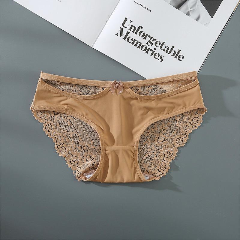 Tamanho grande triângulo para mulheres renda gelo seda sem costura roupa íntima algodão puro médio alcance, calcinha cintura média