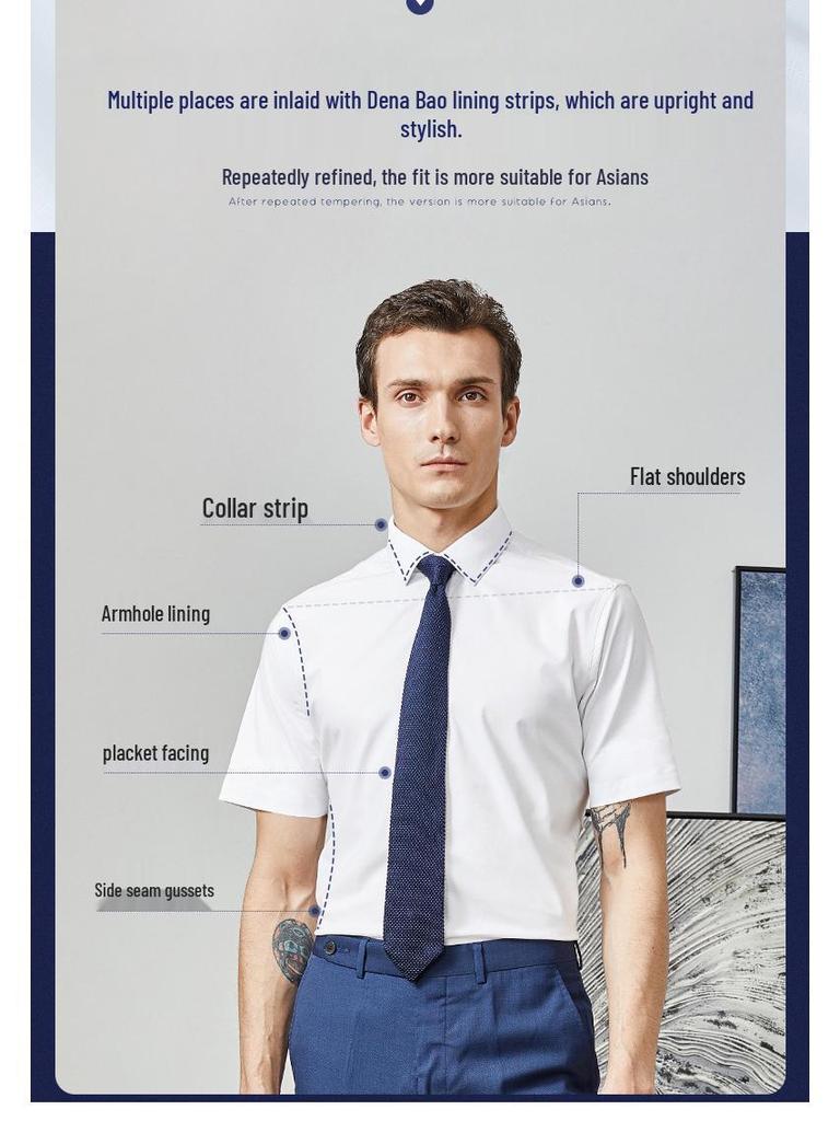 Herren Blau Kurzarm Baumwolle Businesshemd - Formelle Arbeitskleidung