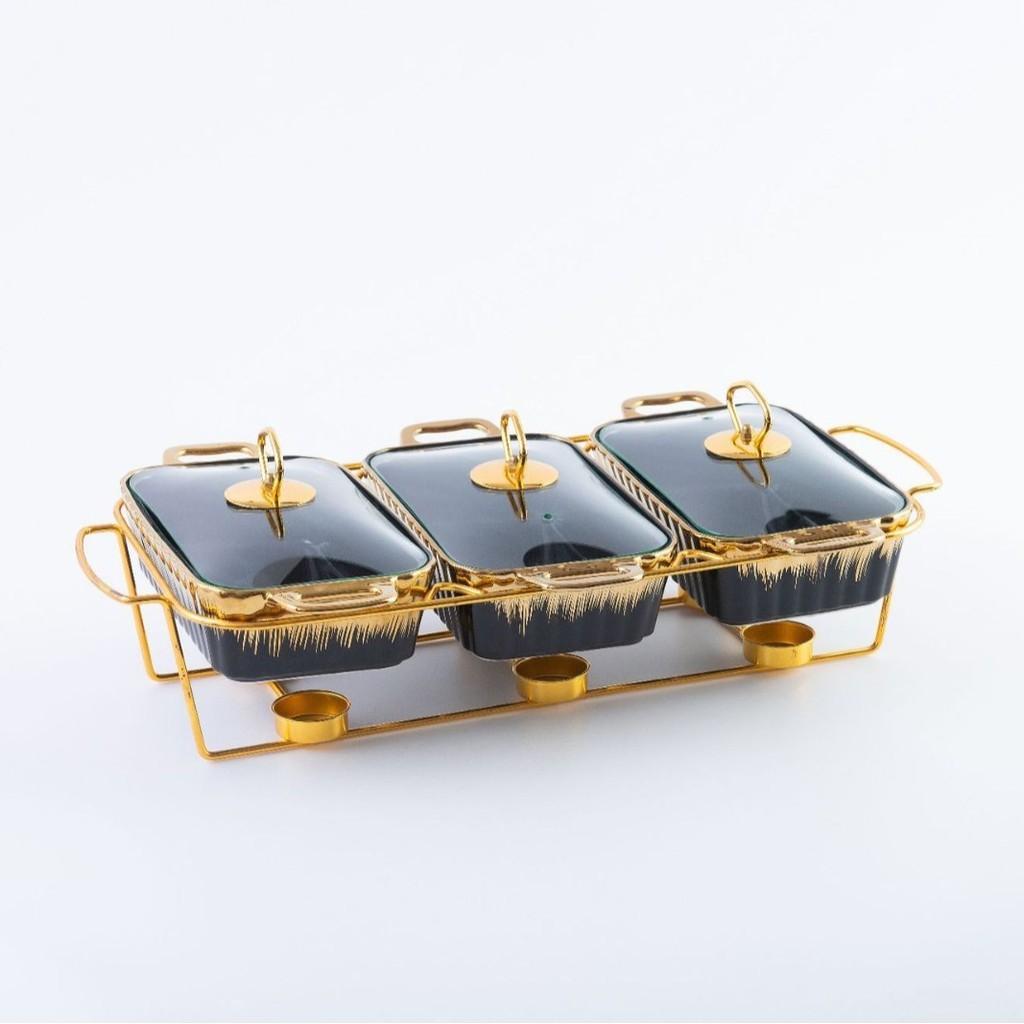 Kitchen Heating Baking Pan Golden Point Soup Pot Tableware Creative Three Grid Golden Shelf Ceramic Soup Pot