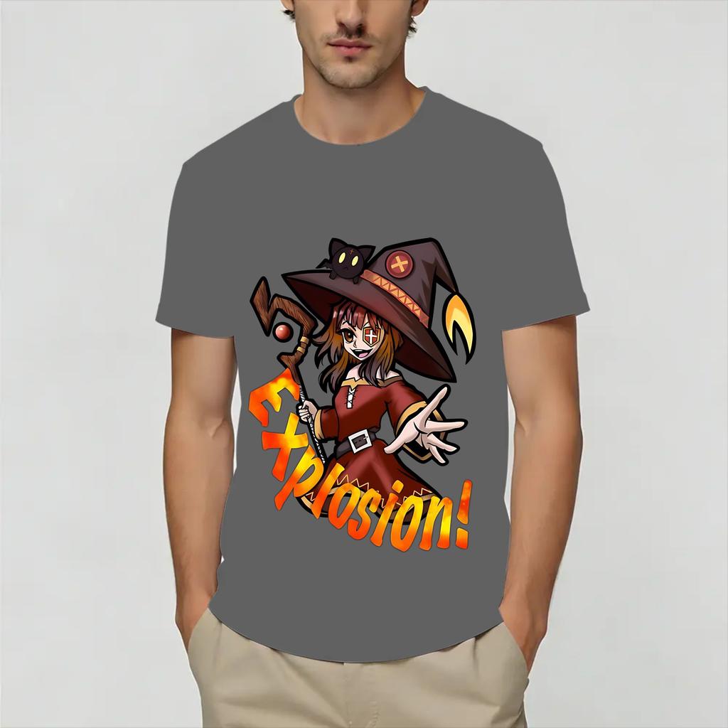 Megumin KonoSuba Unisex T Shirts Novelty Tee Shirt Short Sleeve Crew Neck TShirts Pure Cotton Printed Clothing