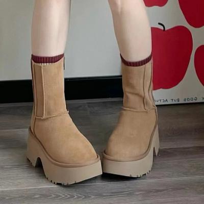 Fashion Womens Snow Boots 2024 Selling New Imitation Suede Design Thick-soled High-heeled Boots Winter Plush Warm Women's Mid-calf Boots